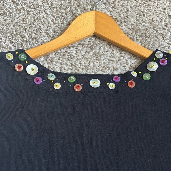 🦋 J.A.C. Vintage 90s Black Button Detail 3/4 Sleeve Blouse Medium - Picture 2 of 6